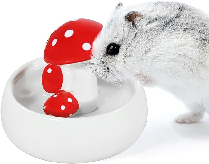 Niteangel Ceramic Hamster Habitat Hideout (Mushroom-Shaped Feeding & Water Bowls)