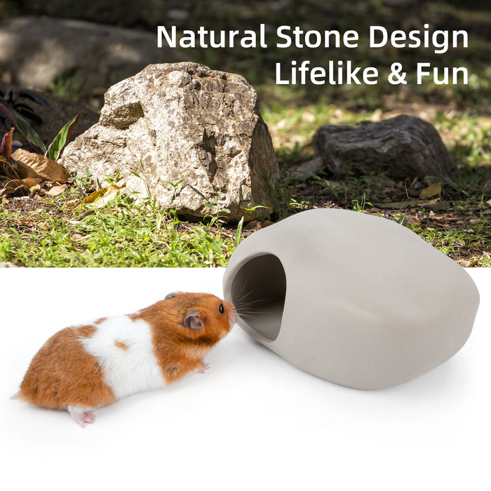 Niteangel Ceramic Hamster Habitat Hideout:  Hideaway House for Syrian Dwarf Hamster Mice Gerbils Lemmings or Other Similar-Sized Small Pet (Stone-Shaped)