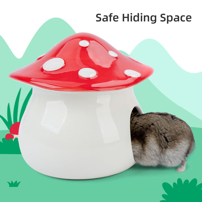 Niteangel Ceramic Hamster Habitat Hideout (Mushroom-Shaped Feeding & Water Bowls)