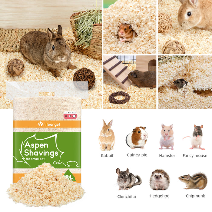 Niteangel 65L Aspen Shaving Hamster Beddings for Syrian Dwarf Hamster Gerbil Mice Degu Rat Rabbit Bunny Guinea Pig Chinchilla Hedgehog or Other Small Pets