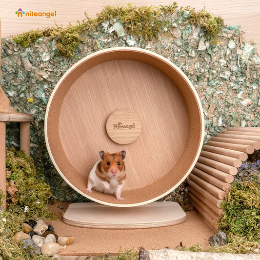 Niteangel Wooden Hamster Exercise Wheel:- Silent Hamster Running Wheel for Hamsters Gerbil Mice and Other Similar-Sized Small Pets