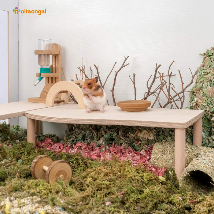 Niteangel Hamster Birch Wood Platform for Small aminals' Food Bowl Drinking Bottle and Other cage Accessories