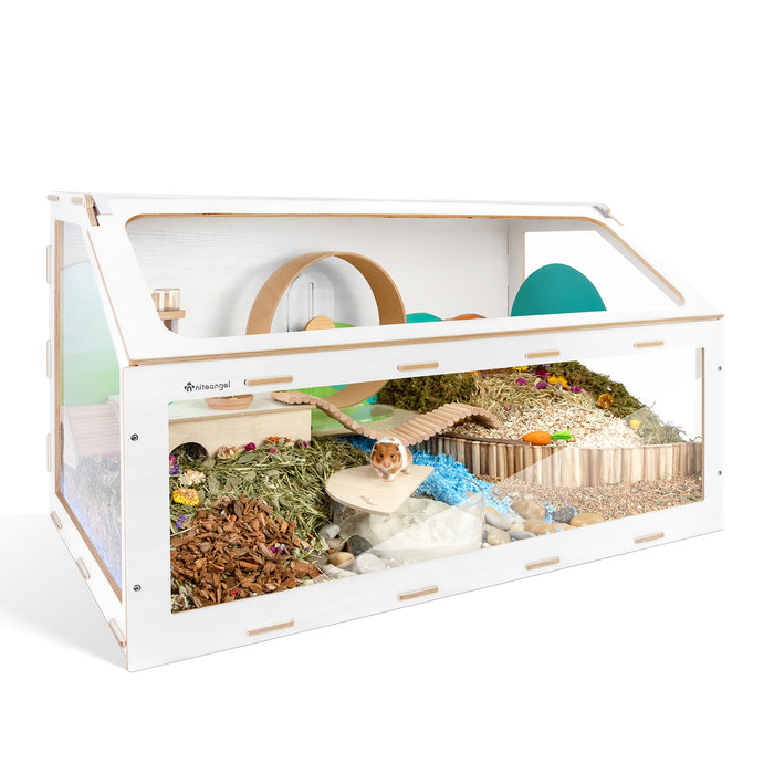 Niteangel Vista Hamster Cage W/ Oblique Opening - MDF Aspen Small Animal Cage for Syrian Dwarf Hamsters Degus Mice or Other Similar-Sized Pets