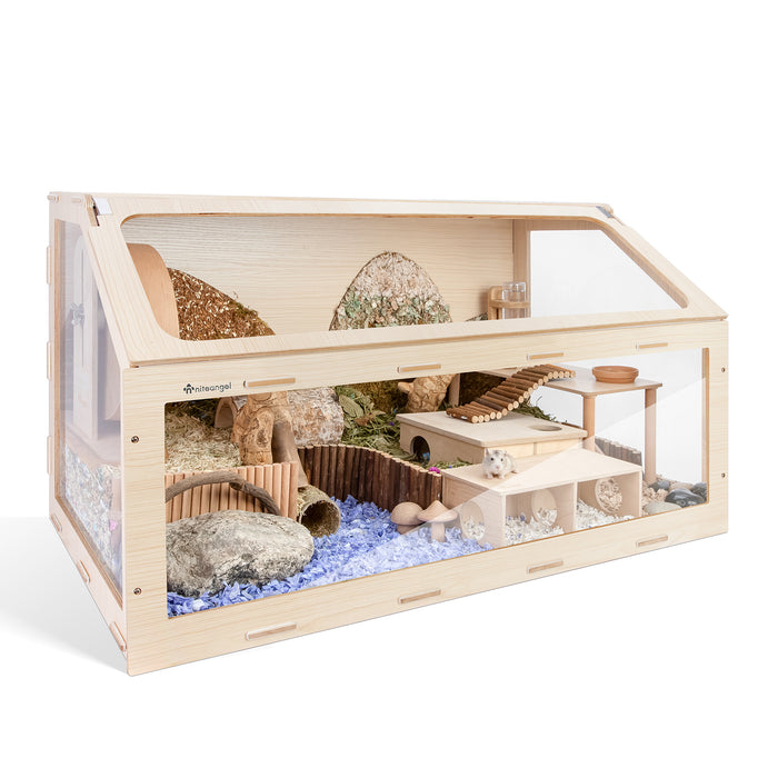 Niteangel Vista Hamster Cage W/ Oblique Opening - MDF Aspen Small Animal Cage for Syrian Dwarf Hamsters Degus Mice or Other Similar-Sized Pets