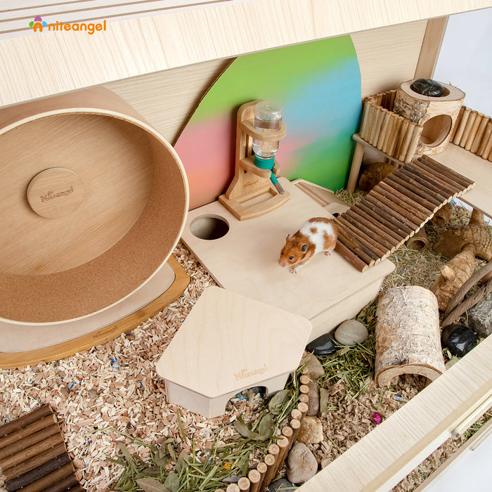 Niteangel Vista Hamster Cage W/ Oblique Opening - MDF Aspen Small Animal Cage for Syrian Dwarf Hamsters Degus Mice or Other Similar-Sized Pets