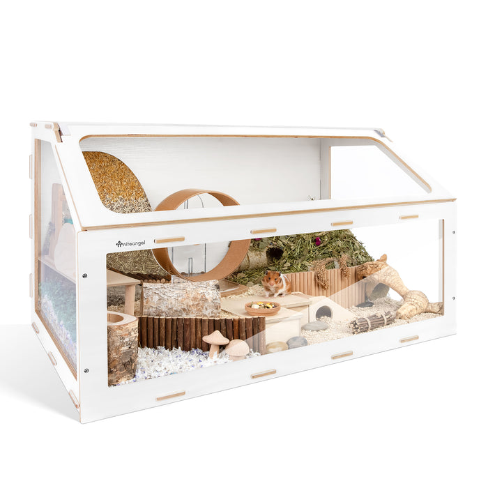 Niteangel Vista Hamster Cage W/ Oblique Opening - MDF Aspen Small Animal Cage for Syrian Dwarf Hamsters Degus Mice or Other Similar-Sized Pets