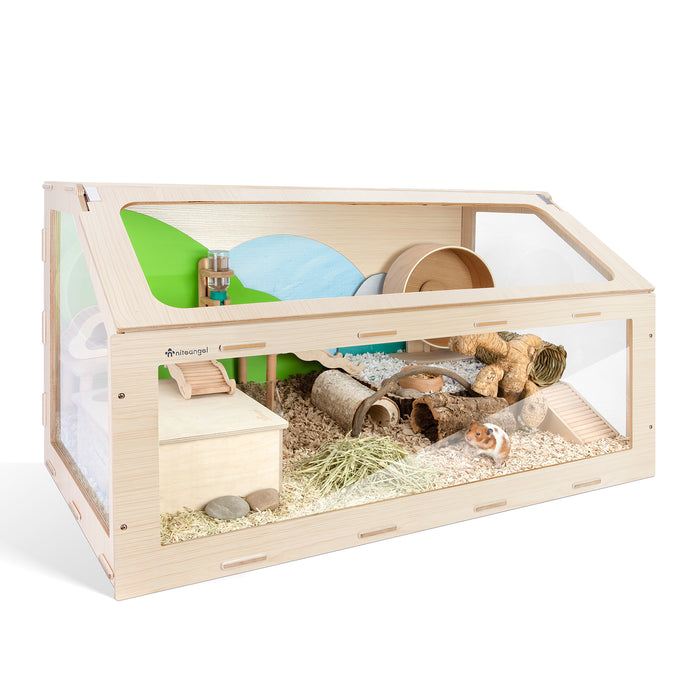 Niteangel Vista Hamster Cage W/ Oblique Opening - MDF Aspen Small Animal Cage for Syrian Dwarf Hamsters Degus Mice or Other Similar-Sized Pets