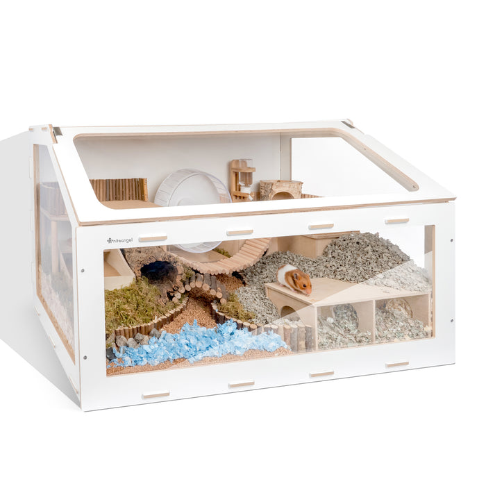 Niteangel Vista Hamster Cage W/ Oblique Opening - MDF Aspen Small Animal Cage for Syrian Dwarf Hamsters Degus Mice or Other Similar-Sized Pets