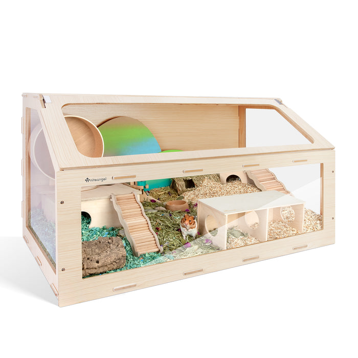 Niteangel Vista Hamster Cage W/ Oblique Opening - MDF Aspen Small Animal Cage for Syrian Dwarf Hamsters Degus Mice or Other Similar-Sized Pets