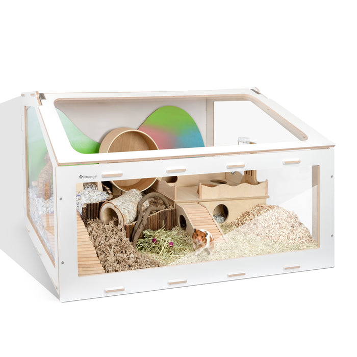 Niteangel Vista Hamster Cage W/ Oblique Opening - MDF Aspen Small Animal Cage for Syrian Dwarf Hamsters Degus Mice or Other Similar-Sized Pets