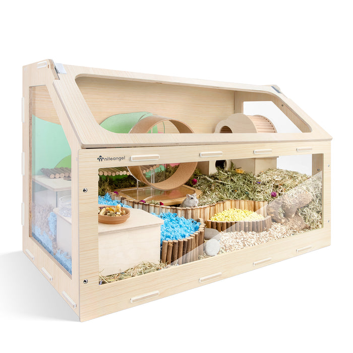 Niteangel Vista Hamster Cage W/ Oblique Opening - MDF Aspen Small Animal Cage for Syrian Dwarf Hamsters Degus Mice or Other Similar-Sized Pets