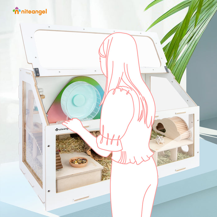 Niteangel Vista Hamster Cage W/ Oblique Opening - MDF Aspen Small Animal Cage for Syrian Dwarf Hamsters Degus Mice or Other Similar-Sized Pets