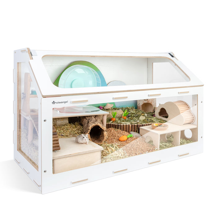 Niteangel Vista Hamster Cage W/ Oblique Opening - MDF Aspen Small Animal Cage for Syrian Dwarf Hamsters Degus Mice or Other Similar-Sized Pets