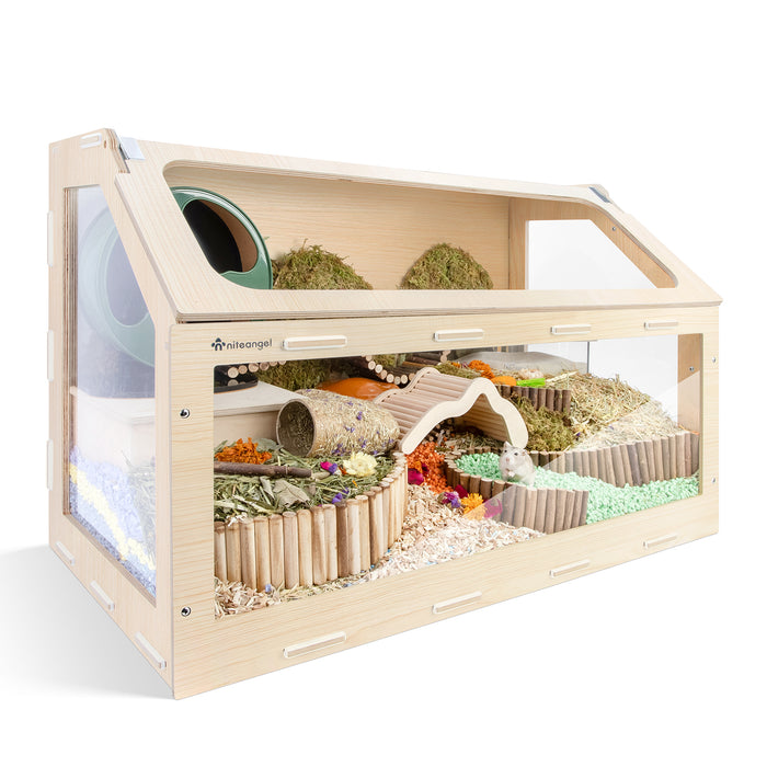 Niteangel Vista Hamster Cage W/ Oblique Opening - MDF Aspen Small Animal Cage for Syrian Dwarf Hamsters Degus Mice or Other Similar-Sized Pets