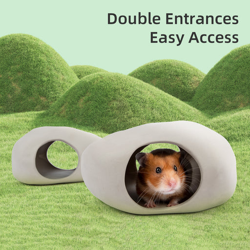 Niteangel Ceramic Hamster Habitat Hideout:  Hideaway House for Syrian Dwarf Hamster Mice Gerbils Lemmings or Other Similar-Sized Small Pet (Stone-Shaped)