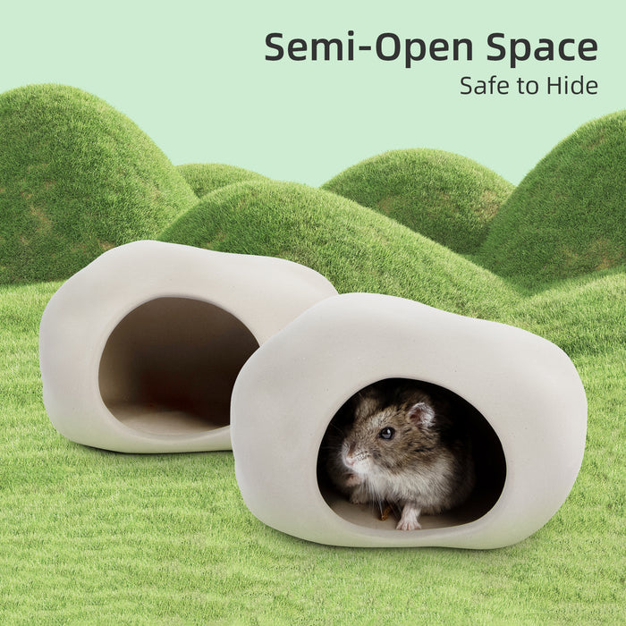 Niteangel Ceramic Hamster Habitat Hideout:  Hideaway House for Syrian Dwarf Hamster Mice Gerbils Lemmings or Other Similar-Sized Small Pet (Stone-Shaped)