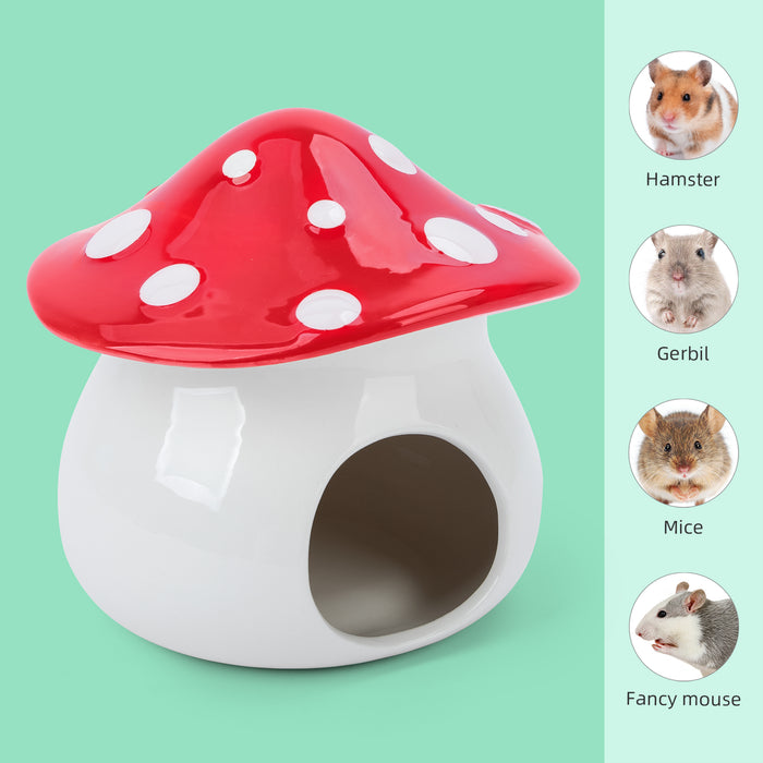 Niteangel Ceramic Hamster Habitat Hideout (Mushroom-Shaped Feeding & Water Bowls)