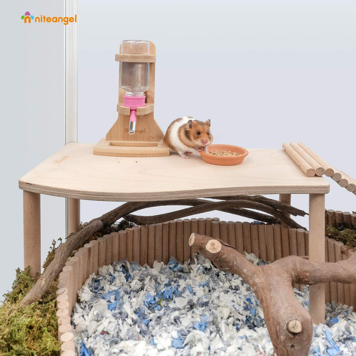 Niteangel Hamster Birch Wood Platform for Small aminals' Food Bowl Drinking Bottle and Other cage Accessories