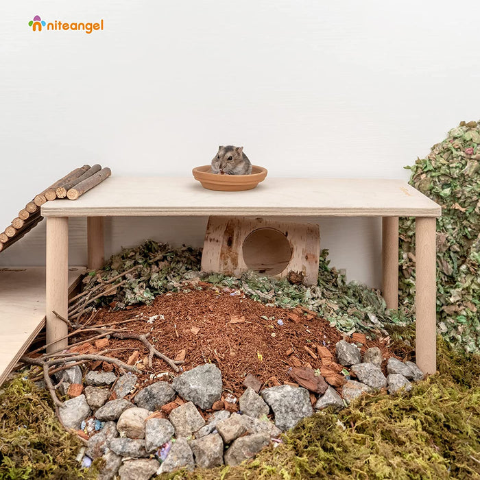 Niteangel Hamster Birch Wood Platform for Small aminals' Food Bowl Drinking Bottle and Other cage Accessories