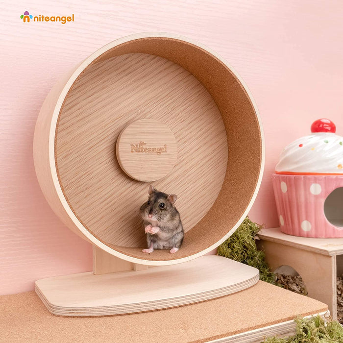 Niteangel Wooden Hamster Exercise Wheel:- Silent Hamster Running Wheel for Hamsters Gerbil Mice and Other Similar-Sized Small Pets