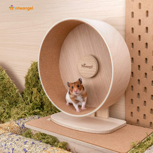 Niteangel Wooden Hamster Exercise Wheel:- Silent Hamster Running Wheel for Hamsters Gerbil Mice and Other Similar-Sized Small Pets