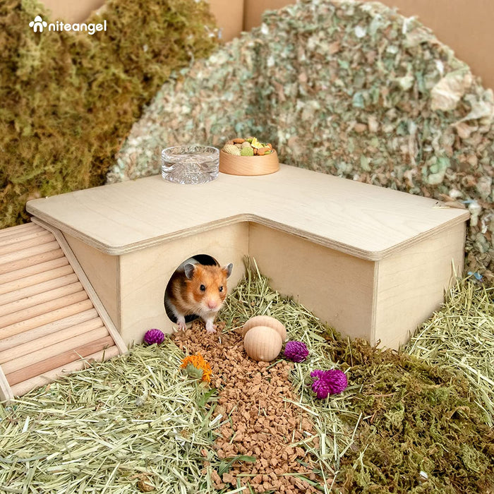 Niteangel Wooden 3-Chamber 2-Chamber Hideout for Dwarf and Syrian Hamsters