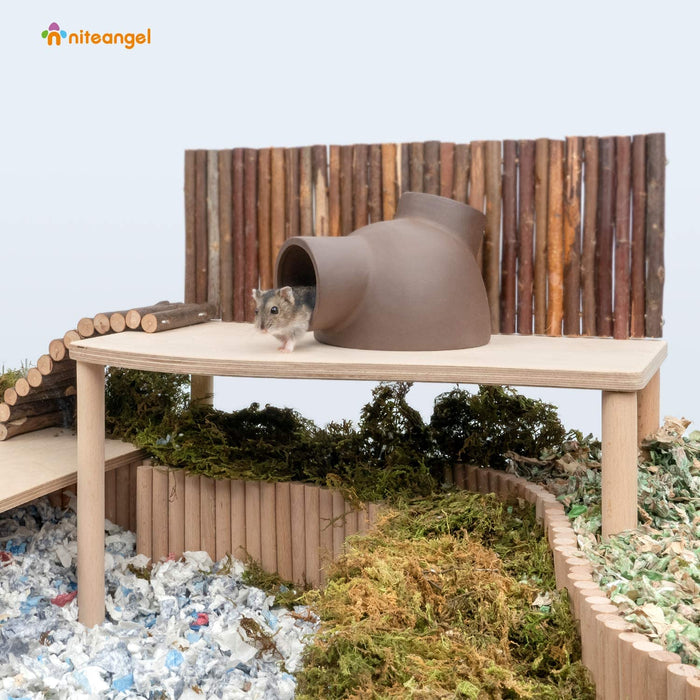 Niteangel Hamster Birch Wood Platform for Small aminals' Food Bowl Drinking Bottle and Other cage Accessories