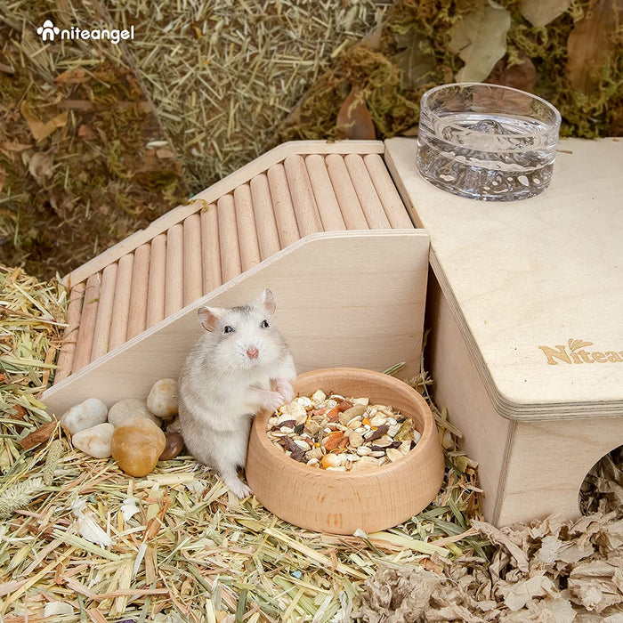 Niteangel Wooden Hamster Feeding Bowl - Small Animal Food Dish for Dwarf Syrian Hamsters Gerbils Mice Degus or Other Similar