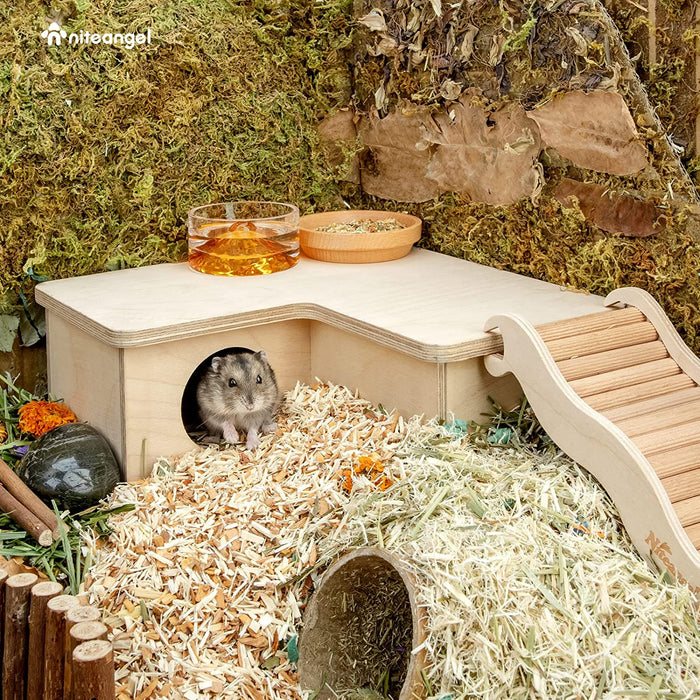 Niteangel Wooden 3-Chamber 2-Chamber Hideout for Dwarf and Syrian Hamsters