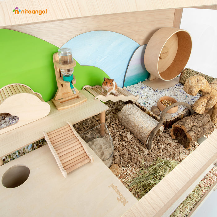 Niteangel Vista Hamster Cage W/ Oblique Opening - MDF Aspen Small Animal Cage for Syrian Dwarf Hamsters Degus Mice or Other Similar-Sized Pets